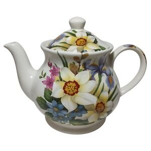 Sadler Windsor Floral Teapot Lidded Iris Daffodils Spring Flowers England 6.5 In